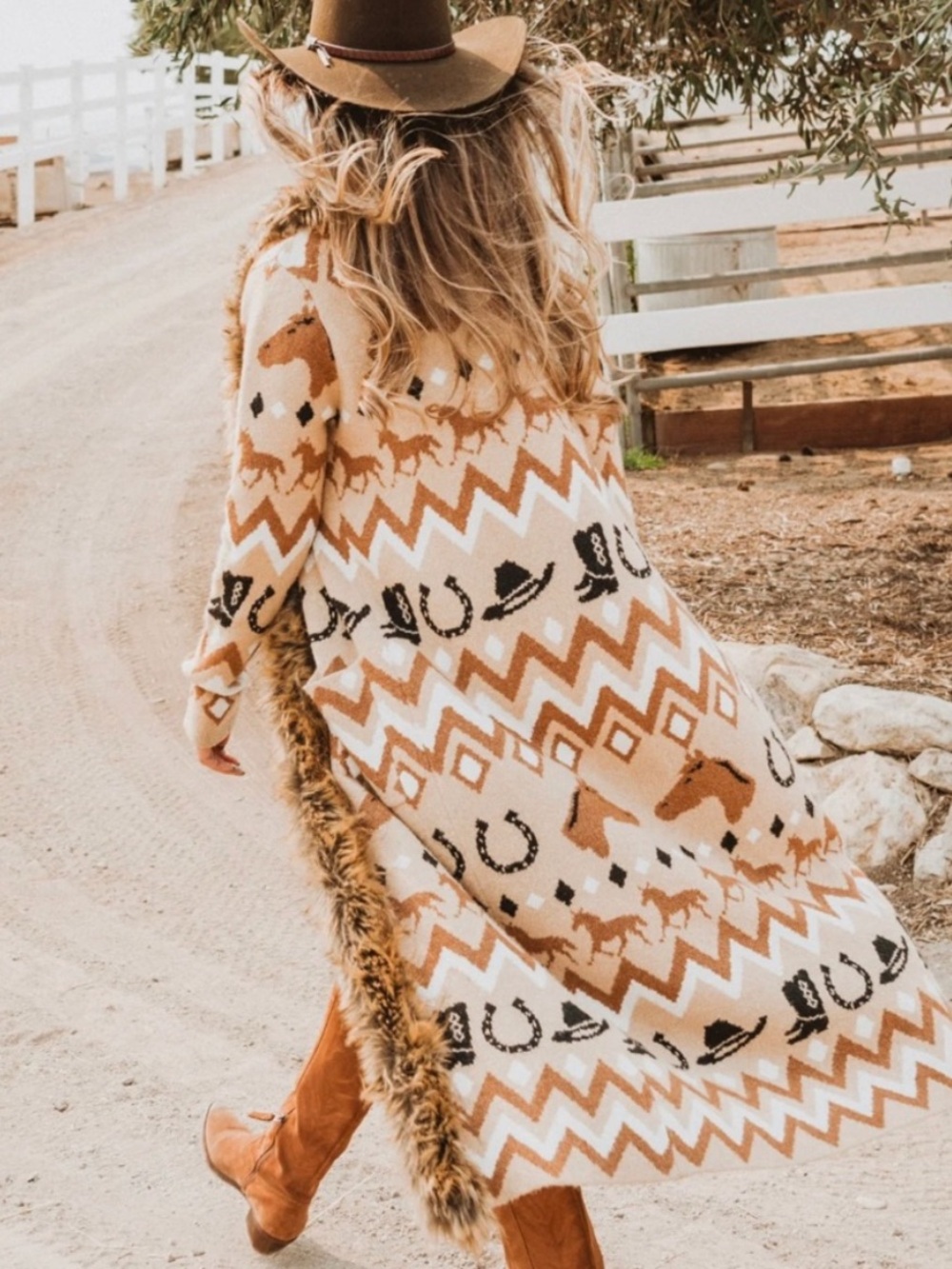 Show Me Your Mumu Babushka Sweater Cardigan Horse Giddy Up Fur Knit Duster